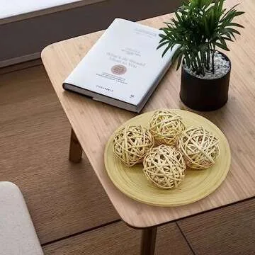 Qingbei Rina 4 Inch Wood Decorative Balls for Bowls, Extra Large Wicker Rattan Balls Decorative Orbs Vase Fillers for Centerpieces, Natural Home Wedding Decor(4 PCS)