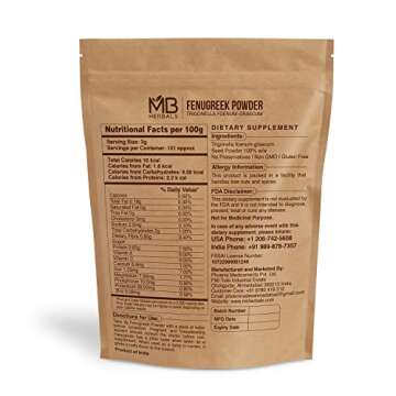 MB Herbals Fenugreek Seeds Powder 8 oz | 227 Gram | 0.5 LB | Organically Grown Fenugreek | Trigonella foenum-graecum Sd. | Methi Powder - Packaging May Vary