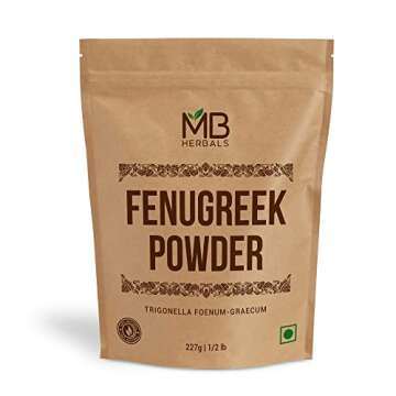 MB Herbals Fenugreek Seeds Powder 8 oz | 227 Gram | 0.5 LB | Organically Grown Fenugreek | Trigonella foenum-graecum Sd. | Methi Powder - Packaging May Vary