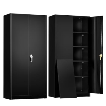 Greenvelly 72” Black Steel Locking Cabinet - Heavy Duty Storage Solution