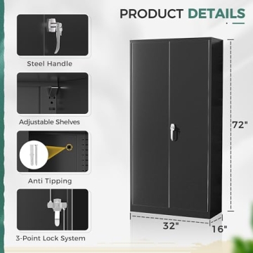 Greenvelly 72 Black Steel Locking Cabinet Heavy Duty Storage