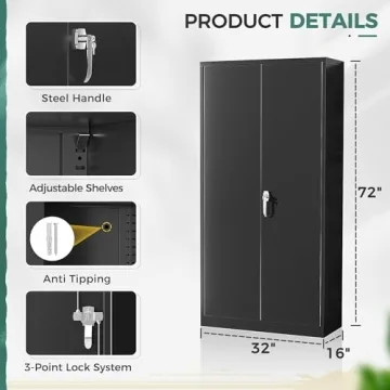 Greenvelly 72 Black Steel Locking Cabinet Heavy Duty Storage