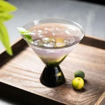 BiwhangCraft Hand Blown Colored Stemless 8 oz Martini Glasses Set of 4, Elegant Large Crystal Cocktail Glasse for Martini, Cosmopolitan, Manhattan, Gimlet, Pisco Sour, (8 OZ, Smoke Grey)