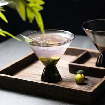 BiwhangCraft Hand Blown Colored Stemless 8 oz Martini Glasses Set of 4, Elegant Large Crystal Cocktail Glasse for Martini, Cosmopolitan, Manhattan, Gimlet, Pisco Sour, (8 OZ, Smoke Grey)