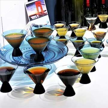BiwhangCraft Hand Blown Colored Stemless 8 oz Martini Glasses Set of 4, Elegant Large Crystal Cocktail Glasse for Martini, Cosmopolitan, Manhattan, Gimlet, Pisco Sour, (8 OZ, Smoke Grey)