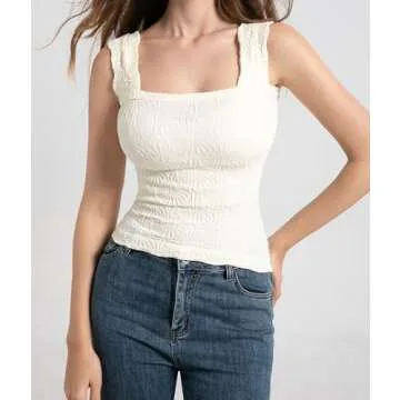 Free People Doop Tank Top for Women Going Out Crop Tops Square Neck Cami Summer Tops 2024 Beige, M/L