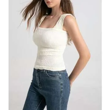 Free People Doop Tank Top for Women Going Out Crop Tops Square Neck Cami Summer Tops 2024 Beige, M/L