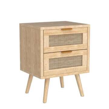 LAZZO Set of 2 Nightstands Wooden Night Stands with Rattan Drawers Home Bedside End Table for Bedroom (2 Drawers Design)