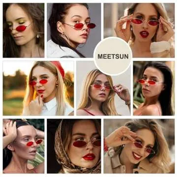 MEETSUN Vintage 90s Small Oval Sunglasses For Women Men Metal Frames Designer Gothic Glasses(full red)