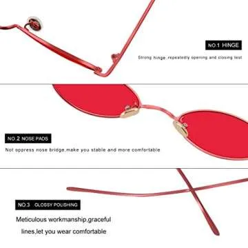 MEETSUN Vintage 90s Small Oval Sunglasses For Women Men Metal Frames Designer Gothic Glasses(full red)