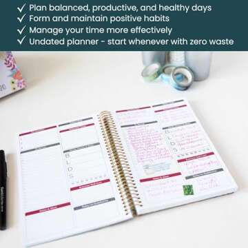 bloom daily planners Bound To Do List Notebook - Undated Daily Planner with 186 pages for Daily Task...