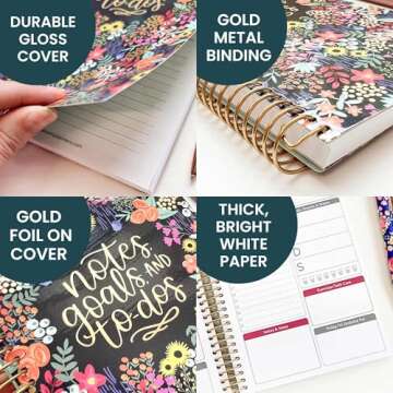 bloom daily planners Bound To Do List Notebook - Undated Daily Planner with 186 pages for Daily Tasks & Appointments- Spiral To Do List Notepad Book for Office, Home, School - Floral Dots V2