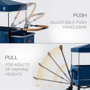 EVER ADVANCED Side-Unzip Wagon Stroller for 2 Kids, Push Pull Stroller with Adjustable Handle-Bar, Easy Access Front Zipper Door, 5-Point Harness Removable UV-Protection Canopy Shock-Absorbing Wheels