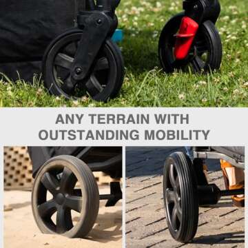 EVER ADVANCED Side-Unzip Wagon Stroller for 2 Kids, Push Pull Stroller with Adjustable Handle-Bar, Easy Access Front Zipper Door, 5-Point Harness Removable UV-Protection Canopy Shock-Absorbing Wheels