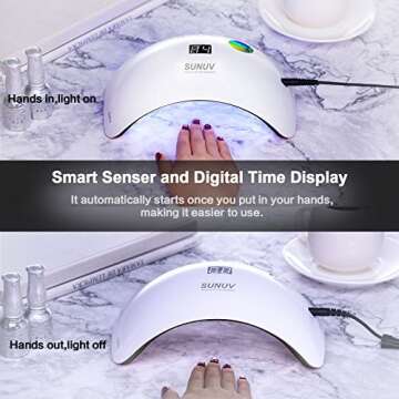 SUNUV SUN8 UV LED Nail Lamp with 3 Timer Settings, UV Light Compatible with All Gel Polish, Nail Dryer Auto Sensor LCD Display Black