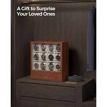 SONGMICS 12-Slot Watch Box, Watch Display Case with Window, Watch Display Cabinet with Wood Grain Surface, Velvet Lining, Vertical Storage, Space Saving, Gift Idea