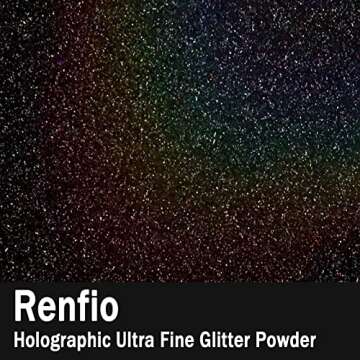 Renfio Holographic Ultra Fine Glitter Powder Metallic Resin Glitter 2.11 Oz (60g) PET Flakes Crafts Sequins 1/128" 0.008" 0.2mm Epoxy Chips Flakes for Tumblers Slime Olympic Decorations - Laser Black