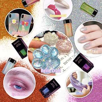 Renfio Holographic Ultra Fine Glitter Powder Metallic Resin Glitter 2.11 Oz (60g) PET Flakes Crafts Sequins 1/128" 0.008" 0.2mm Epoxy Chips Flakes for Tumblers Slime Olympic Decorations - Laser Black