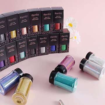 Renfio Holographic Ultra Fine Glitter Powder Metallic Resin Glitter 2.11 Oz (60g) PET Flakes Crafts Sequins 1/128" 0.008" 0.2mm Epoxy Chips Flakes for Tumblers Slime Olympic Decorations - Laser Black