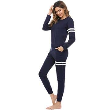 Doaraha Women's Jogger Set Pajama Sets Active Sweatsuits Long Sleeve Pullover Sweatpants 2 Pcs Lounge Set Tracksuits Navy Blue