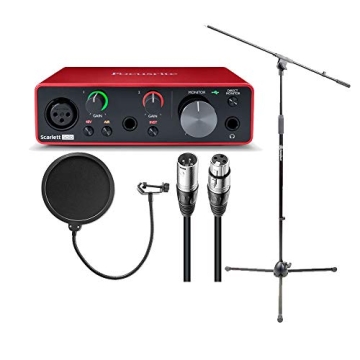 Focusrite Scarlett Solo 3rd Gen USB Audio Interface Bundle with Boom Stand, Pop Filter, XLR Cable (4...