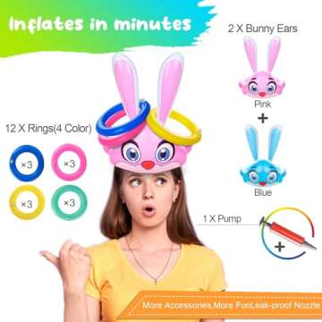 2 Sets Easter Toys, Inflatable Bunny Ring Toss Game for Kids Throwing Family Game Indoor Outdoor
