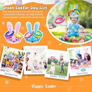 2 Sets Easter Toys, Inflatable Bunny Ring Toss Game for Kids Throwing Family Game Indoor Outdoor