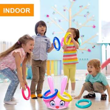 2 Sets Easter Toys, Inflatable Bunny Ring Toss Game for Kids Throwing Family Game Indoor Outdoor