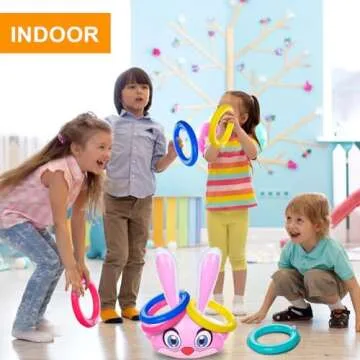 2 Sets Easter Toys, Inflatable Bunny Ring Toss Game for Kids Throwing Family Game Indoor Outdoor