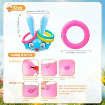 2 Sets Easter Toys, Inflatable Bunny Ring Toss Game for Kids Throwing Family Game Indoor Outdoor