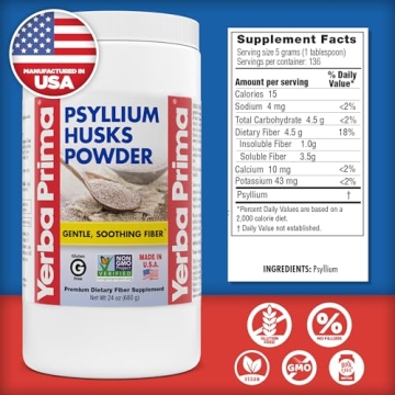 Yerba Prima Psyllium Husk Powder - Sugar Free Fiber Supplement