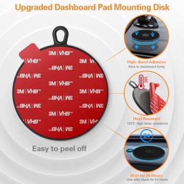 Dashboard Pad Mounting Disk for Suction Cup, 3.75” Extra Strong Adhesive