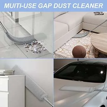 Retractable Gap Dust Cleaner for Cleaning Under Appliances, Gap Duster with 2 Microfiber Dusting Cloths, Long Handle 60 inches Washable Cleaning Tools for Under Furniture Couch, Fridge Narrow Space