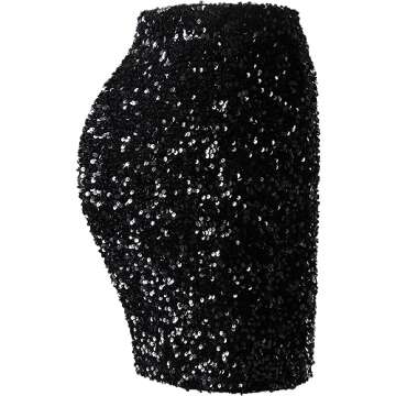 REEMONDE Women's Sequin Skirt Sparkle Stretchy Bodycon Mini Skirts Night Out Party (M, Black)