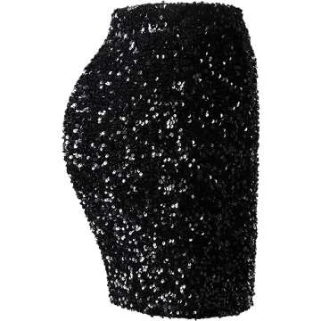 Gorgeous REEMONDE Women's Sequin Skirt Sparkle Stretchy Bodycon Mini for Night Out