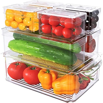 Set of 7 Stackable Fridge Organizers - BPA-Free Containers