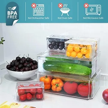 Set of 7 Stackable Fridge Organizers - BPA-Free Containers