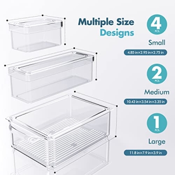Set of 7 Stackable Fridge Organizers - BPA-Free Containers