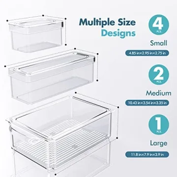 Set of 7 Stackable Fridge Organizers - BPA-Free Containers