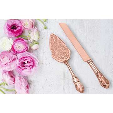 Strova Rose Gold Wedding Cake Server Set – Vintage Cake Cutting Knife and Server for Event Use