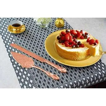 Strova Rose Gold Wedding Cake Server Set – Vintage Cake Cutting Knife and Server for Event Use