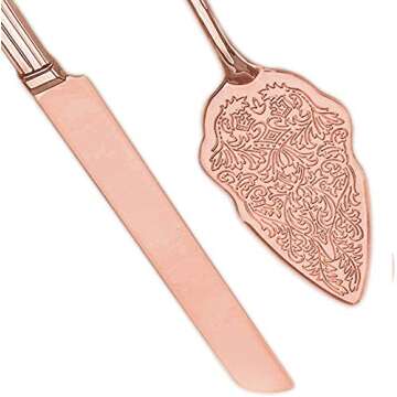 Strova Rose Gold Wedding Cake Server Set – Vintage Cake Cutting Knife and Server for Event Use