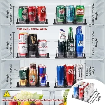 BingoHive Drink Dispenser for Refrigerator, Self-Pushing Soda Can Organizer for Fridge, 3 Rows has Been Assembled, Automatic Can Organizer with Spring Loaded for Refrigerator Holds 12 cans, Black