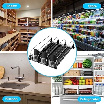 BingoHive Drink Dispenser for Refrigerator, Self-Pushing Soda Can Organizer for Fridge, 3 Rows has Been Assembled, Automatic Can Organizer with Spring Loaded for Refrigerator Holds 12 cans, Black