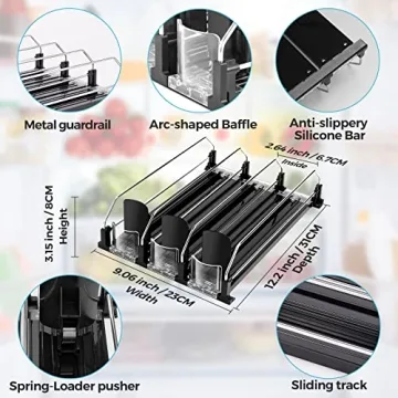 BingoHive Drink Dispenser for Refrigerator, Self-Pushing Soda Can Organizer for Fridge, 3 Rows has Been Assembled, Automatic Can Organizer with Spring Loaded for Refrigerator Holds 12 cans, Black