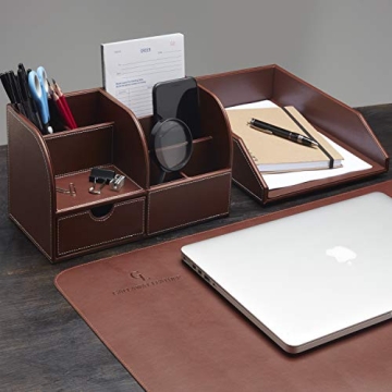 Gallaway Leather Desk Organizer Tray - Premium PU Leather