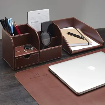 Gallaway Leather Desk Organizer Tray - Premium PU Leather