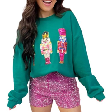 LILTWIST Christmas Sweatshirts for Women Sequin Holiday Nutcracker Long Sleeve Shirts Ugly Christmas...