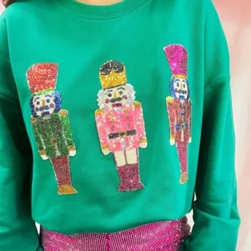 LILTWIST Christmas Sweatshirts for Women Sequin Holiday Nutcracker Long Sleeve Shirts Ugly Christmas Sparkly Graphic Sweater