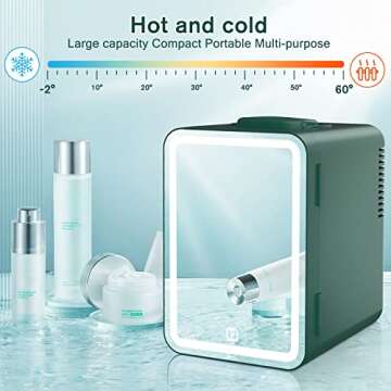 COOSEON LED Mirrored Beauty Fridge, Mini Fridge 6 Liters/8 Can With Makeup Sponge, AC/DC Thermoelectric Cooler and Heater, Suitable for Bedroom, Car, Used for Skin care, Makeup (Green)